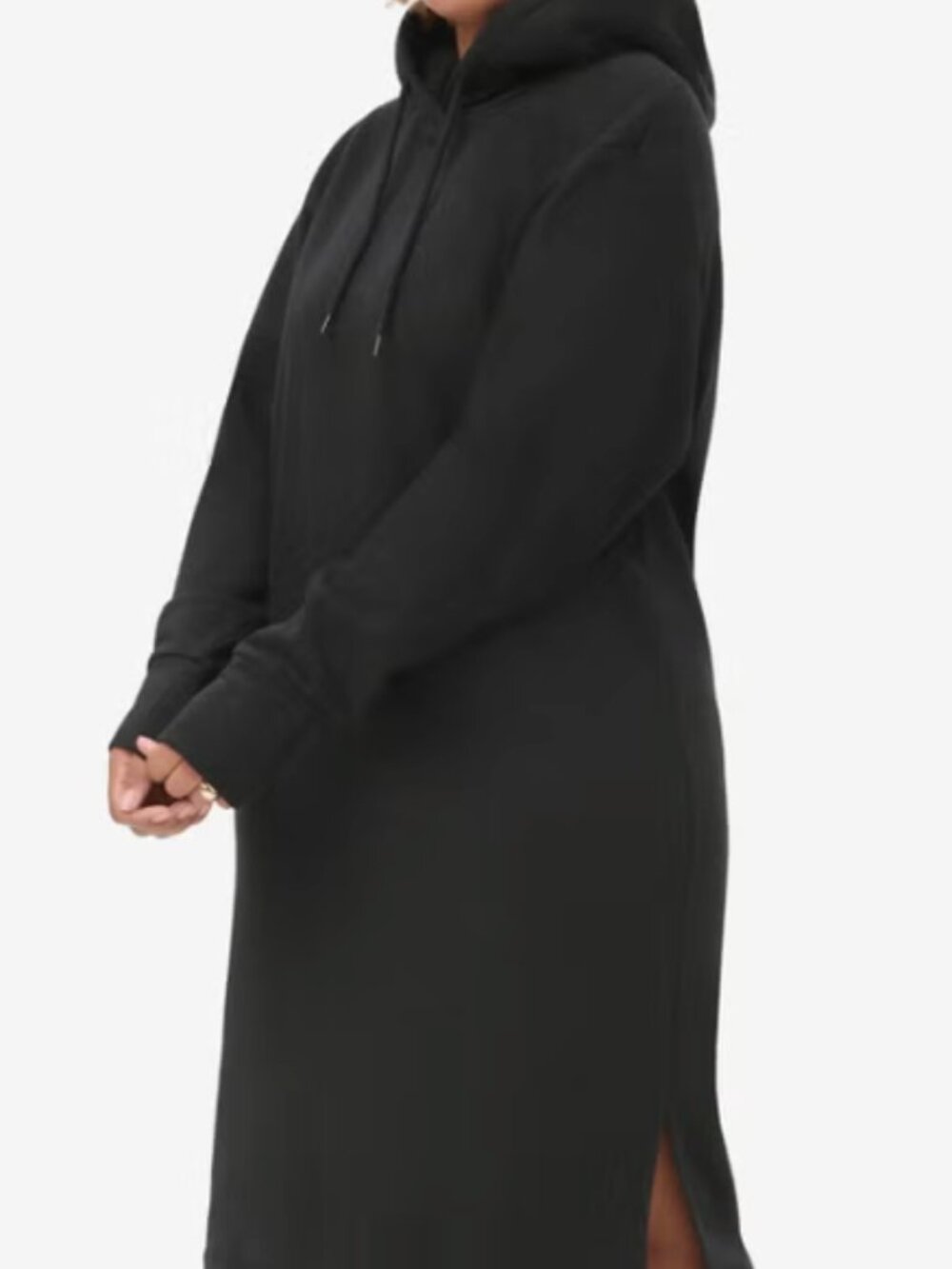 Hooded French Terry Midi Dress Black Size 4X Side Slits